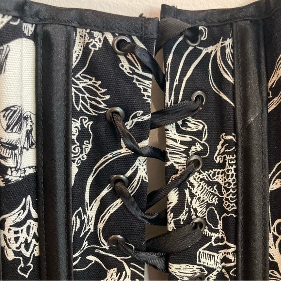 SHIRLEY OF HOLLYWOOD Sz 32 Boning Lace Up Zipper Closure Skull Corset Bustier - Picture 8 of 10